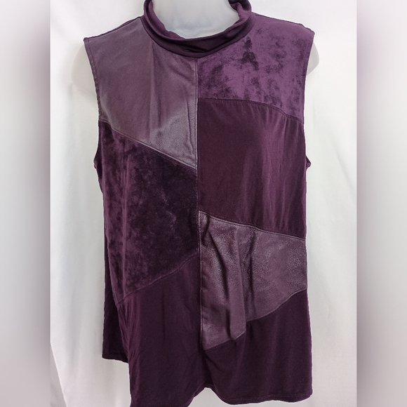 CALVIN KLEIN Purple Preppy Whimsigoth Patchwork Suade Sleeveless Blouse (#334) - Picture 1 of 10